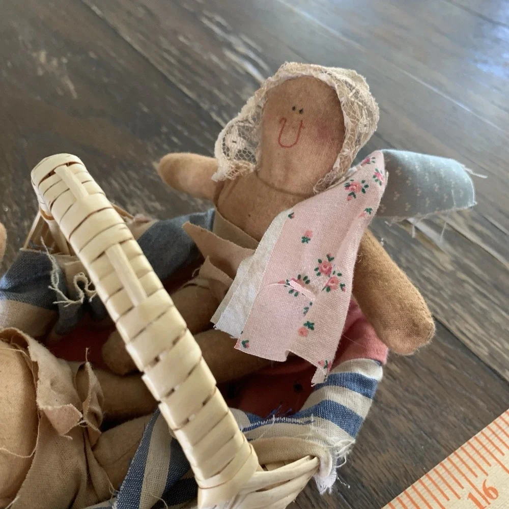 Attic Babies Rag Doll Basket Of‎ Babies Hand Made Folk Art